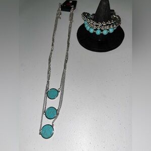 NWT Paparazzi Silver & Turquoise Bundle of 5 Necklace / Bracelet / Earrings